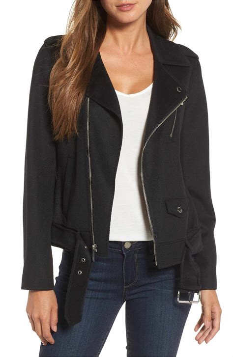 wool blend moto jacket michael michael kors|More.